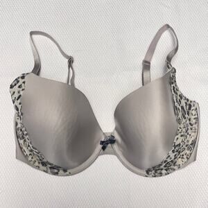 Victoria's Secret Bra Women's 34DD Gray Cheetah Print Demi Underwire Tee Shirt